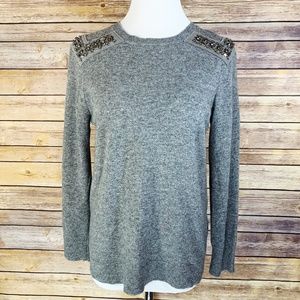J. Crew Cashmere Blend Jeweled Shoulder Sweater